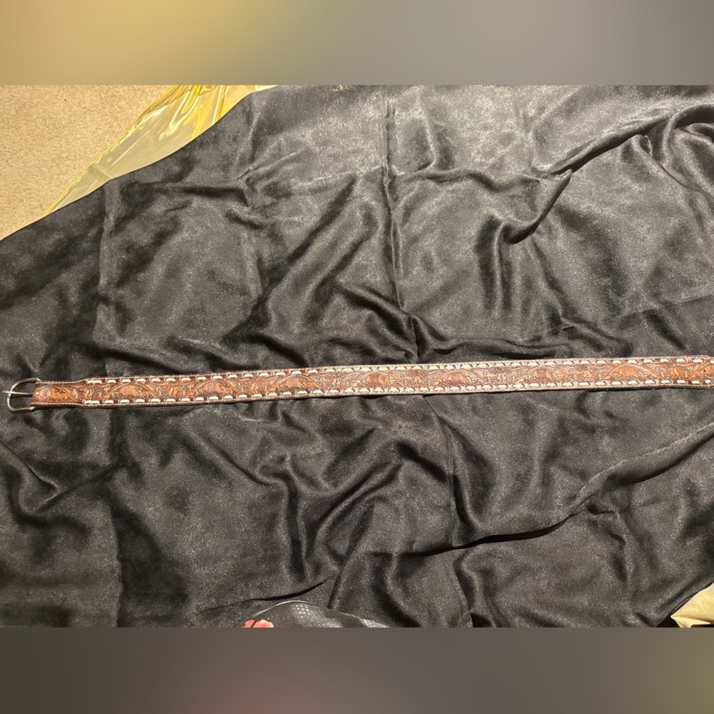 Western Cowboy Belt w/Cream Laced Leather Edging - Sz. 40 - Picture 12 of 12
